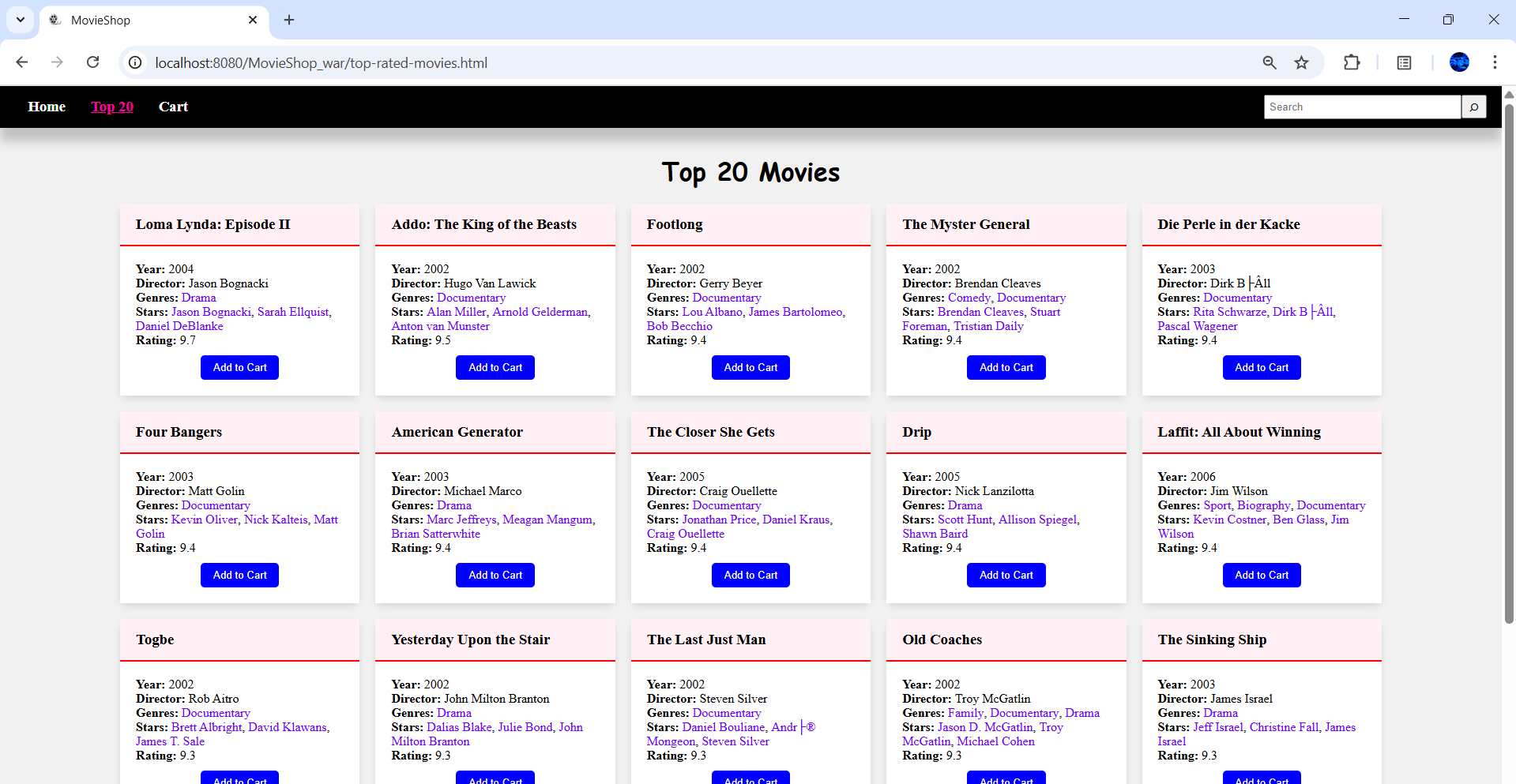 MovieShop Top Movies Page Screenshot